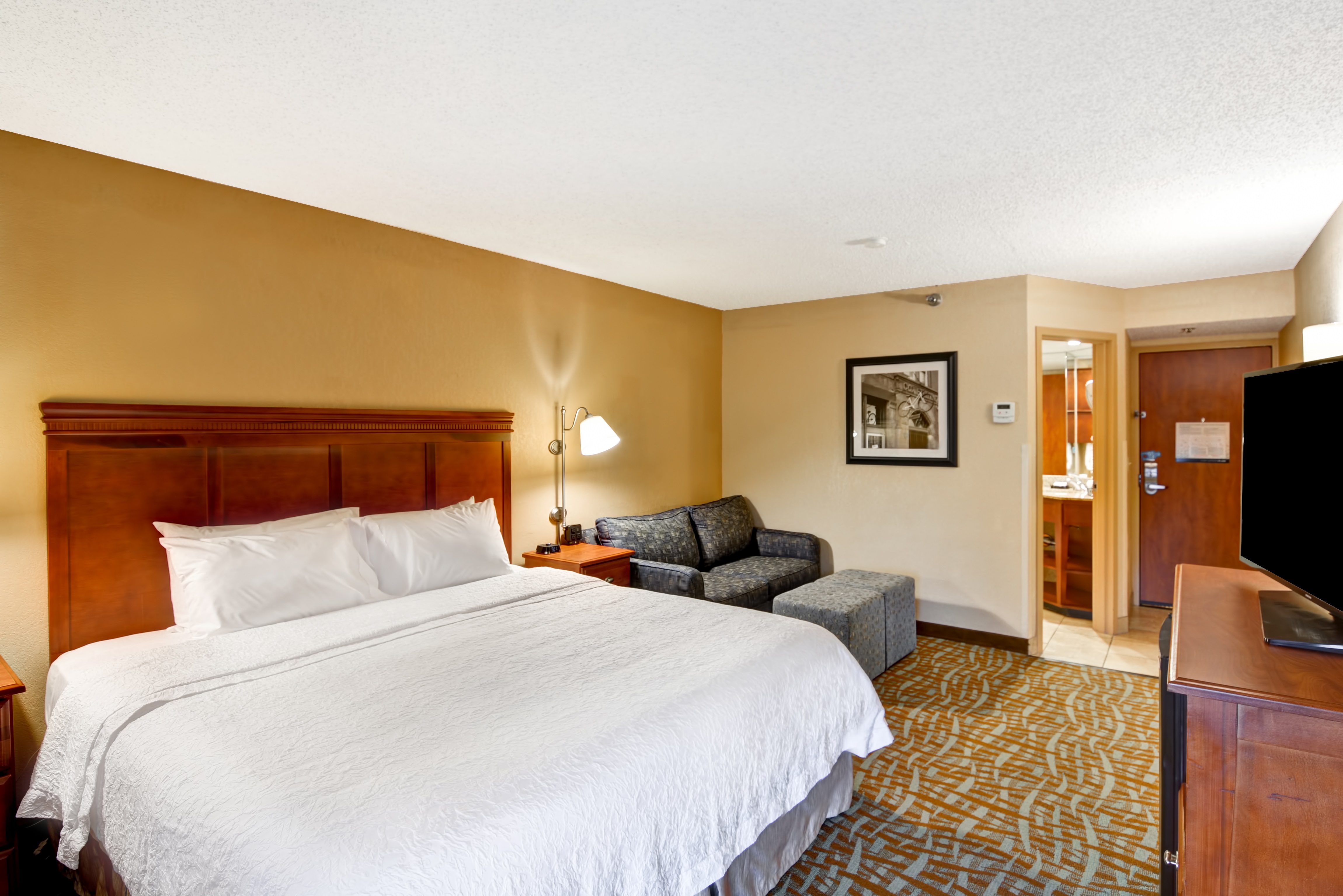 Guestroom with King Bed, Television and Sofa