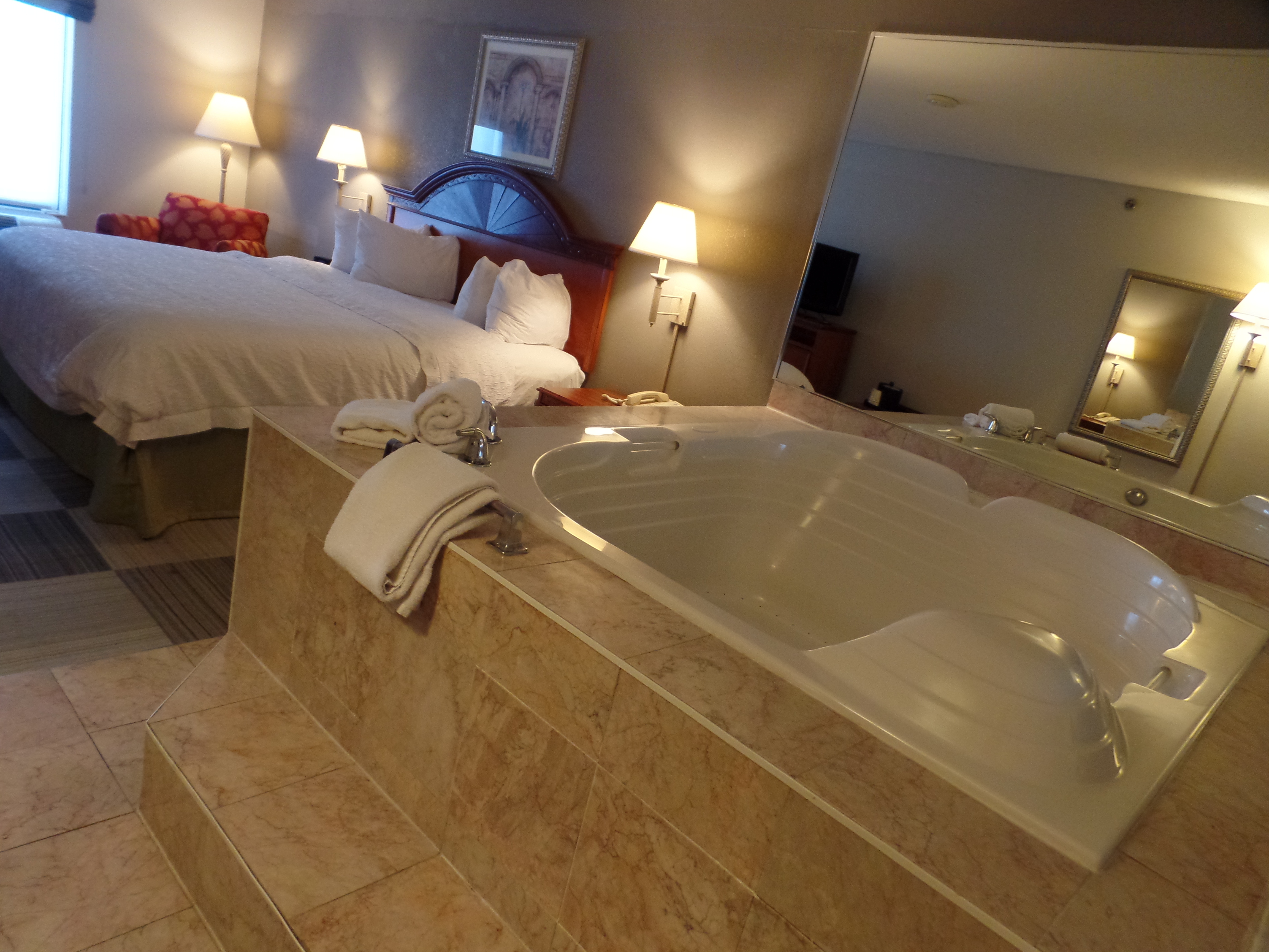 Whirlpool tub in bedroom