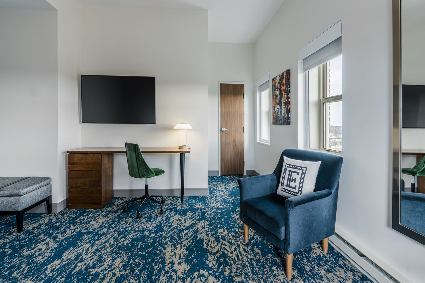 Work desk and TV in bedroom