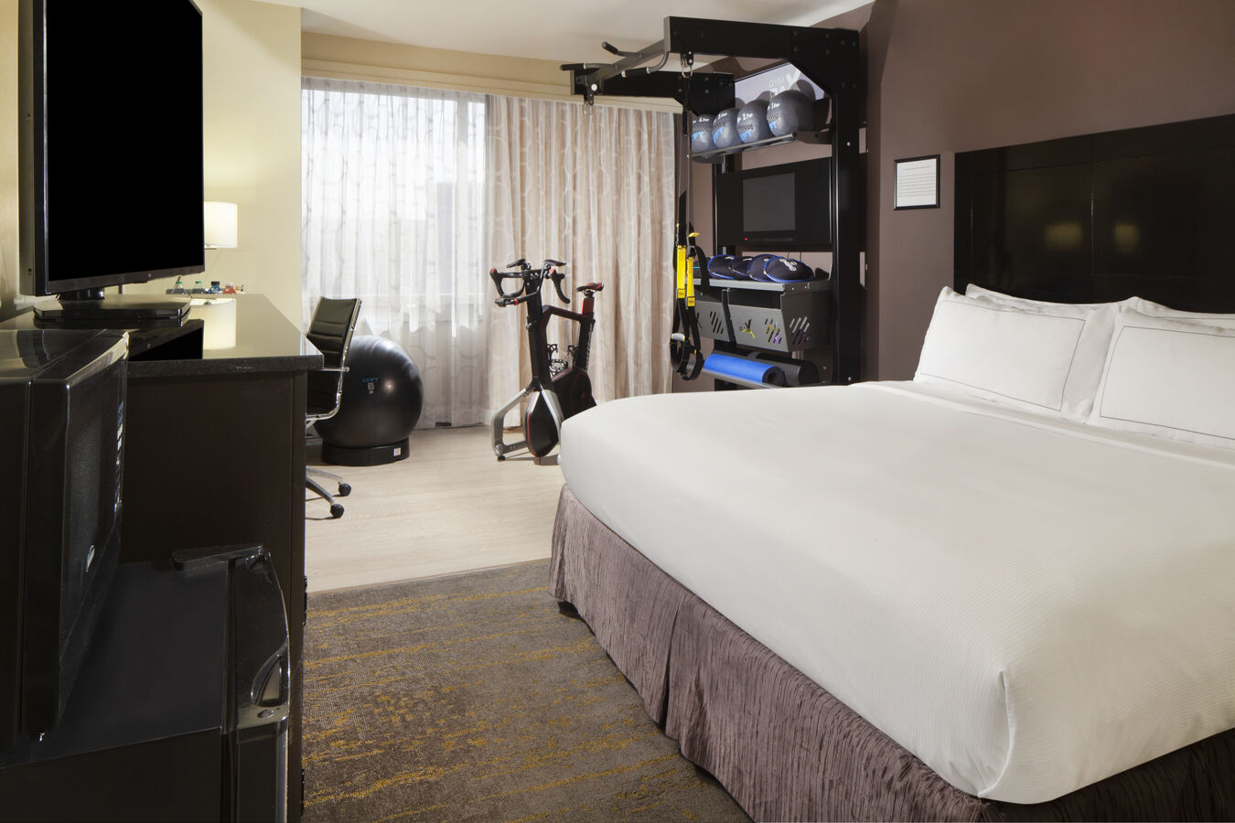 King Bed Fitness Room With Full Bay