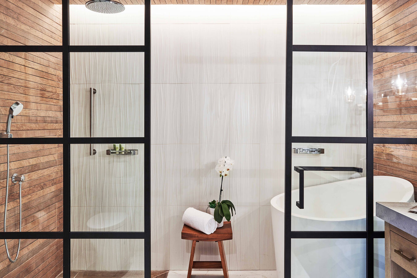 Bathroom with Shower and oval tub