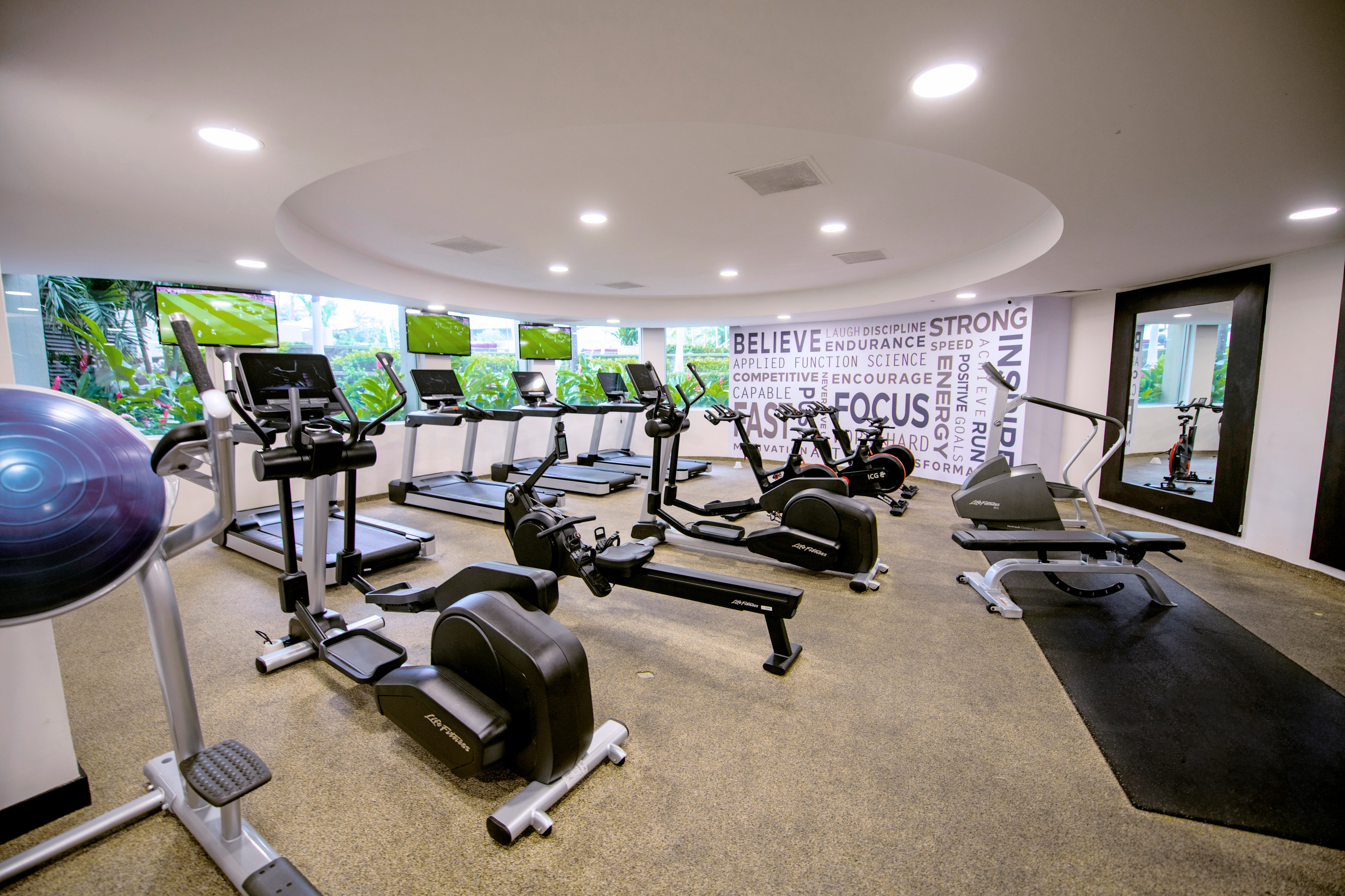 Hotel gym with various workout machines