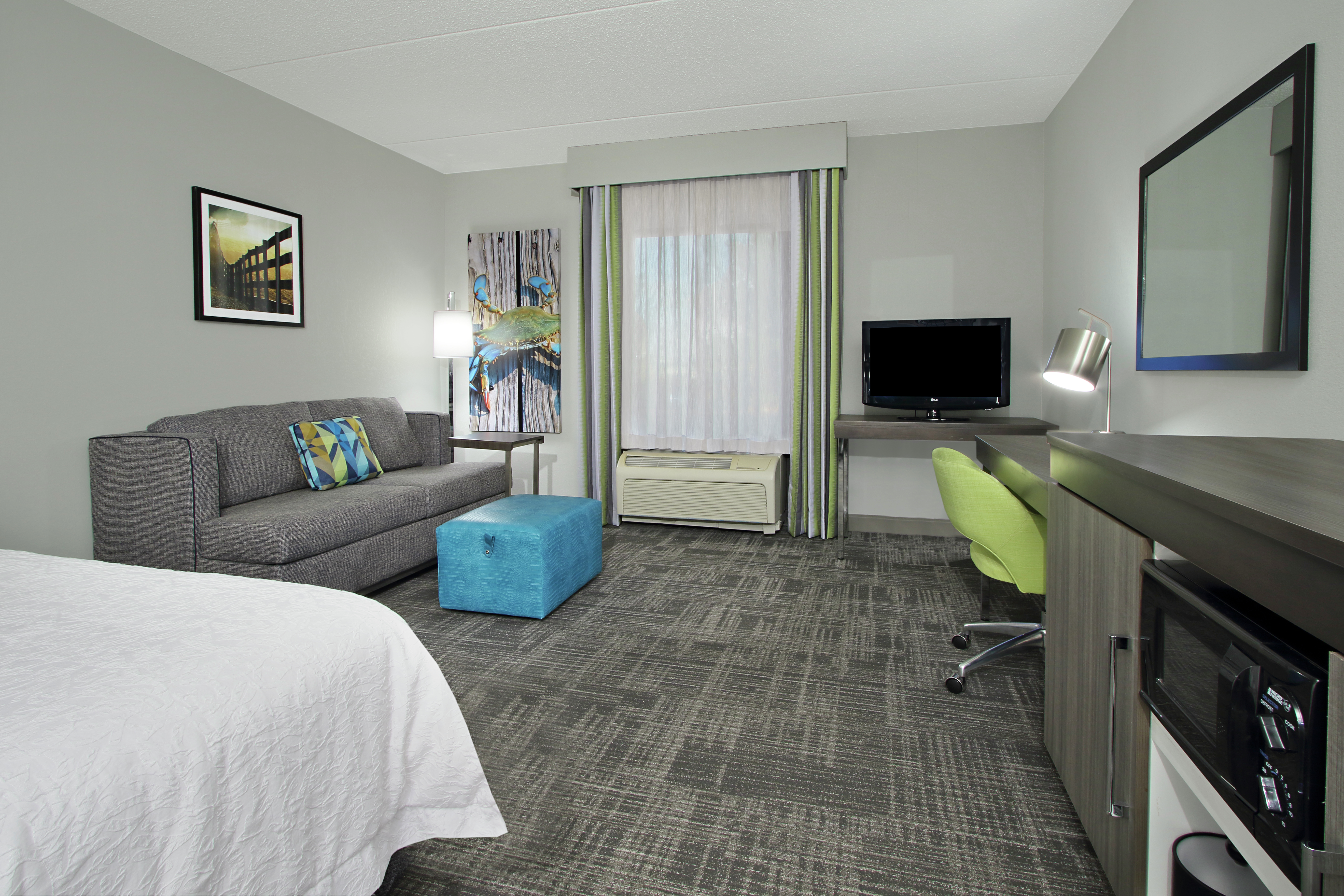 Guest Room with King Bed, Sofa Bed, TV, Work Desk, and Microwave