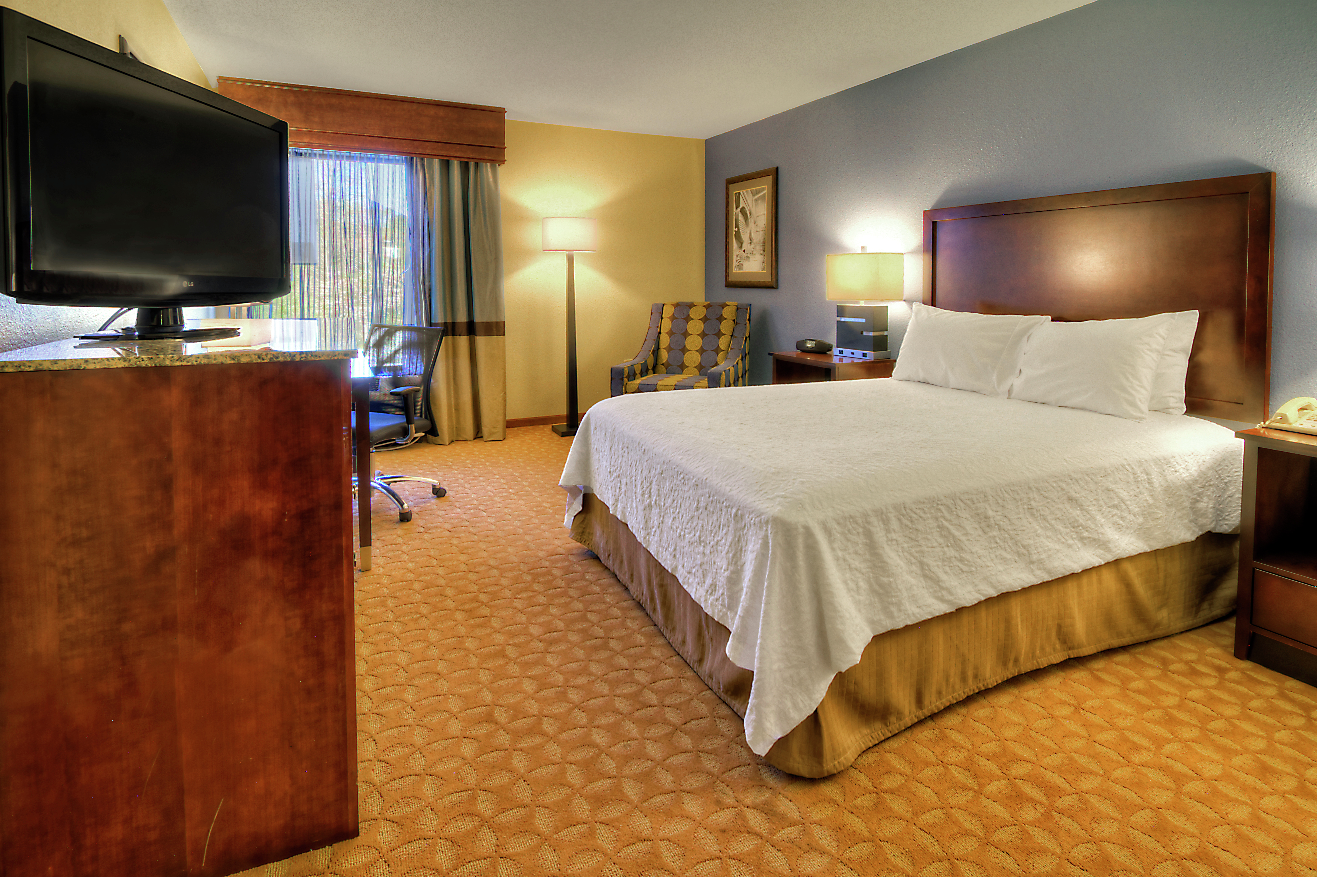 Room with Queen Bed, TV, Work Desk, and Chair