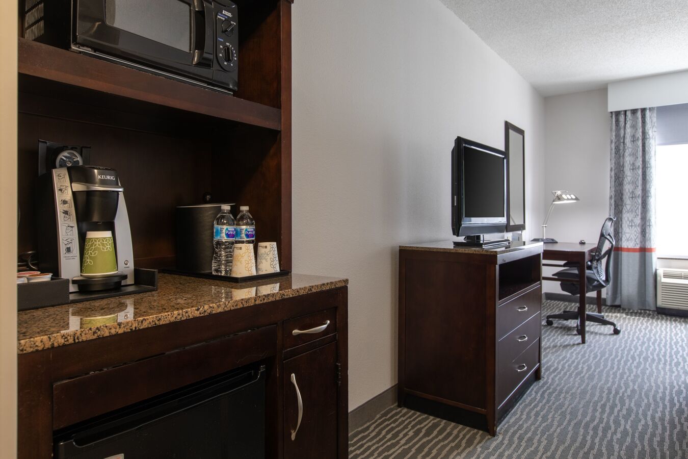 King Guest Room Work Desk, Wet Bar and Television