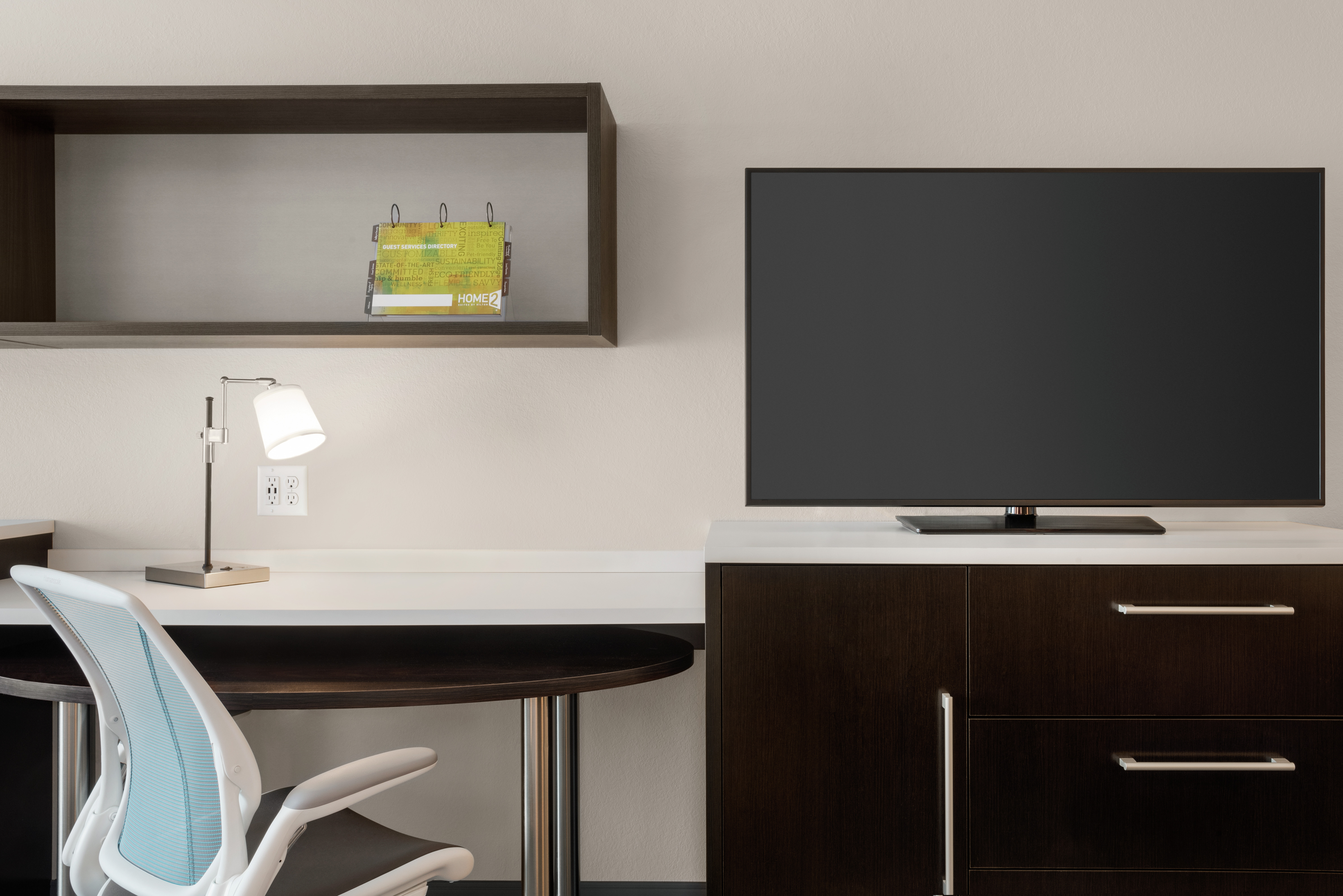 Two Queen Studio Suite Television and Work Desk