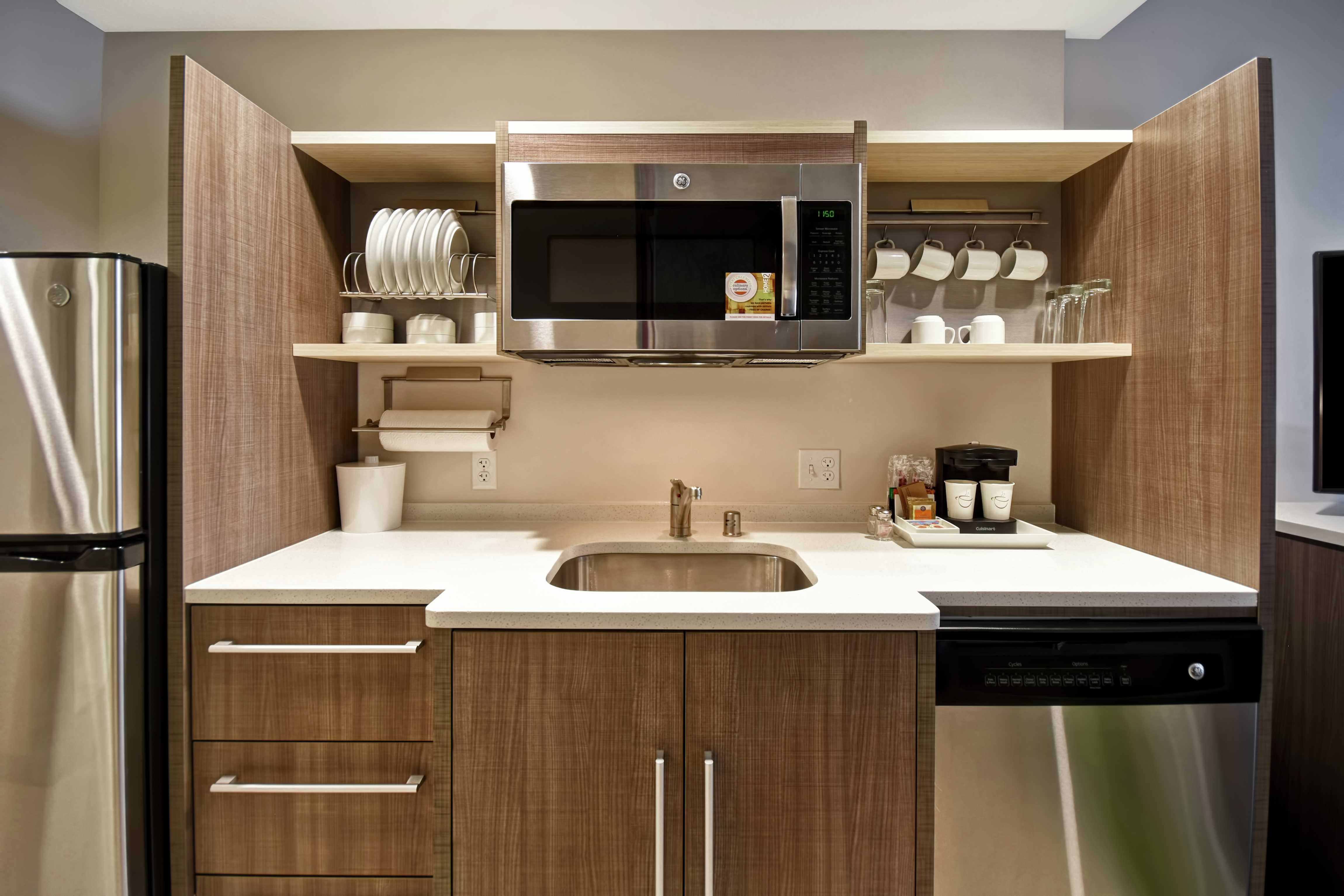 Suite Kitchenette with Fridge, Microwave, Coffee Maker, and Dishwasher
