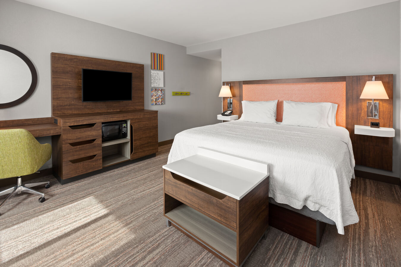 King bed room with large screen TV