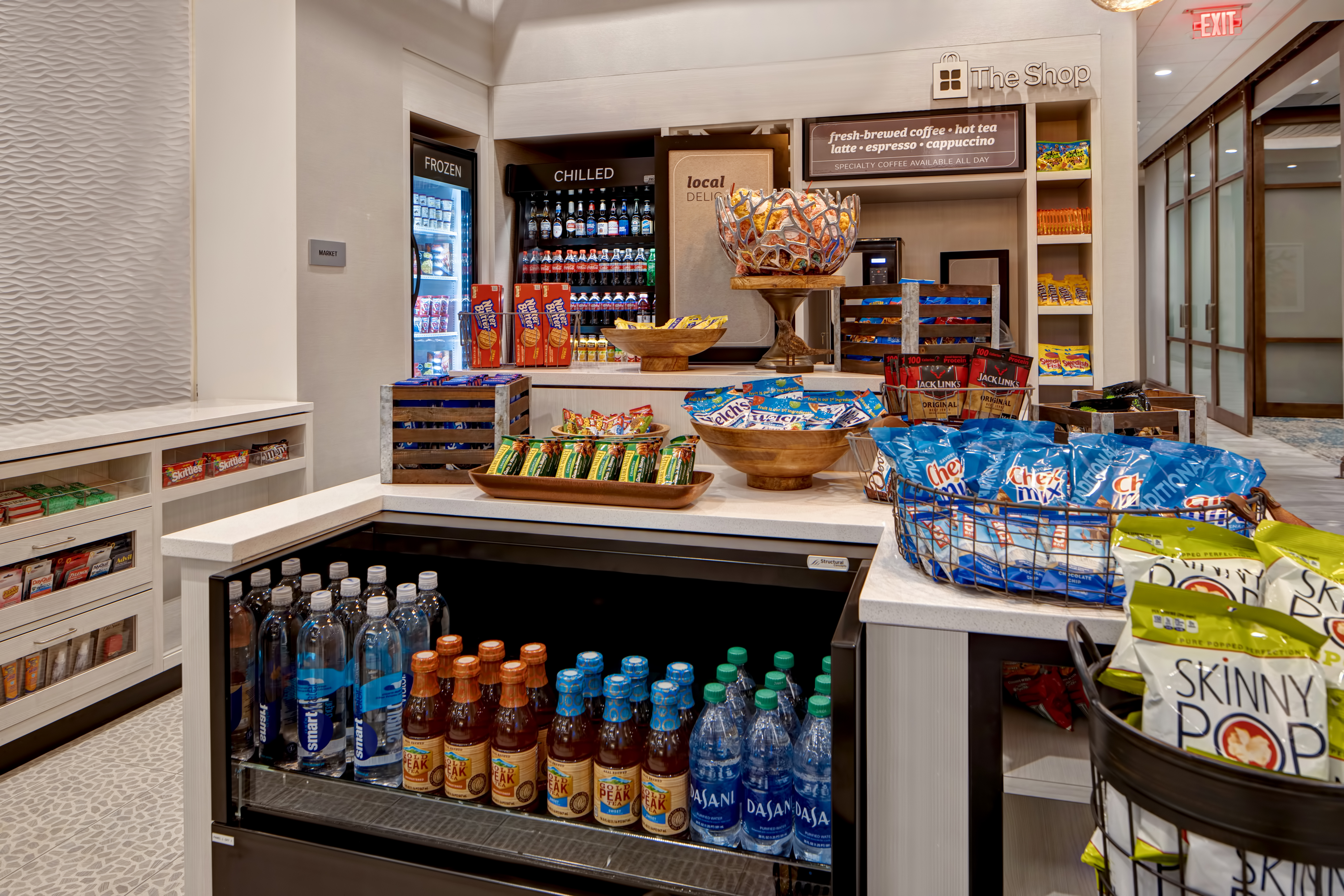 snack shop showing various drinks and snacks