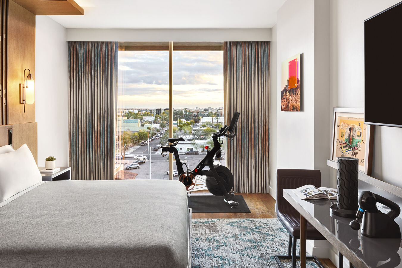 guestroom with peloton bike