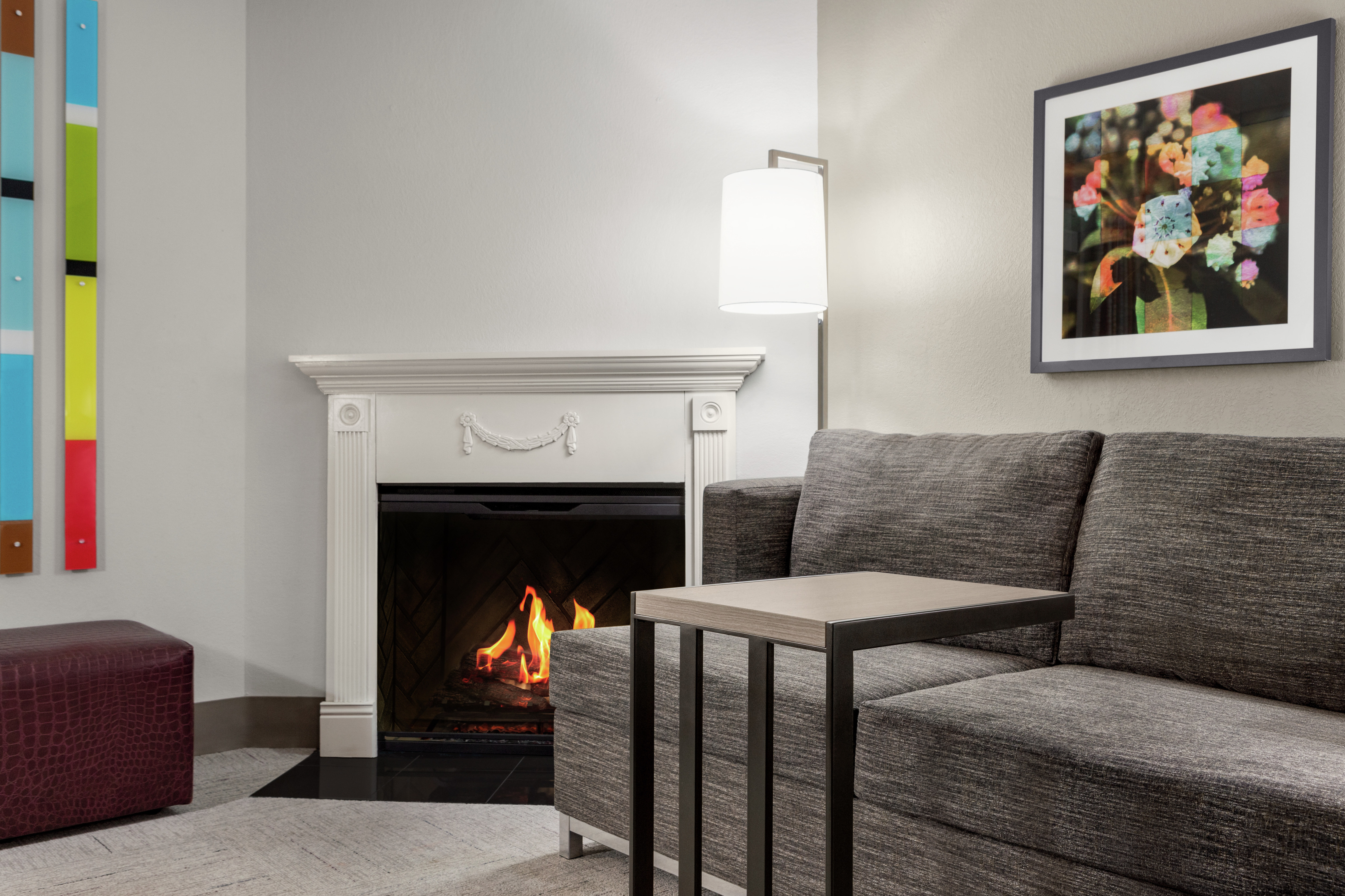Lovely Guest Room featuring fireplace and comfortable sofa bed