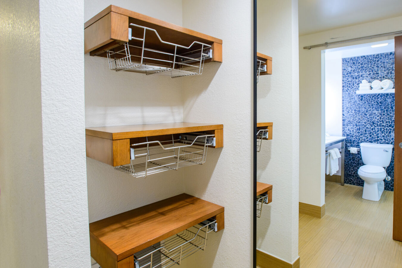 Guest Room Closet with Bathroom View