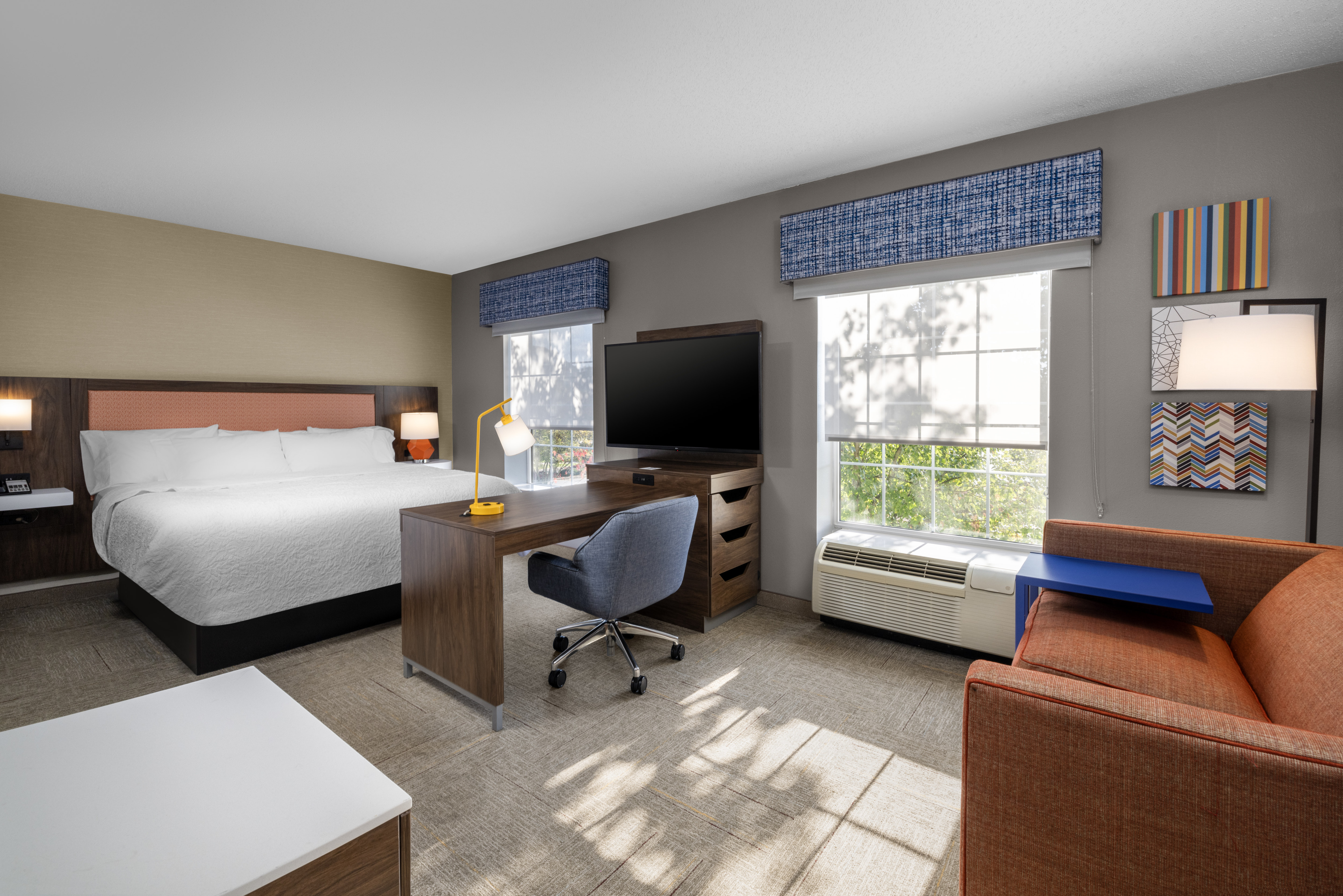guest suite,  1 king bed, work desk, tv, sofa