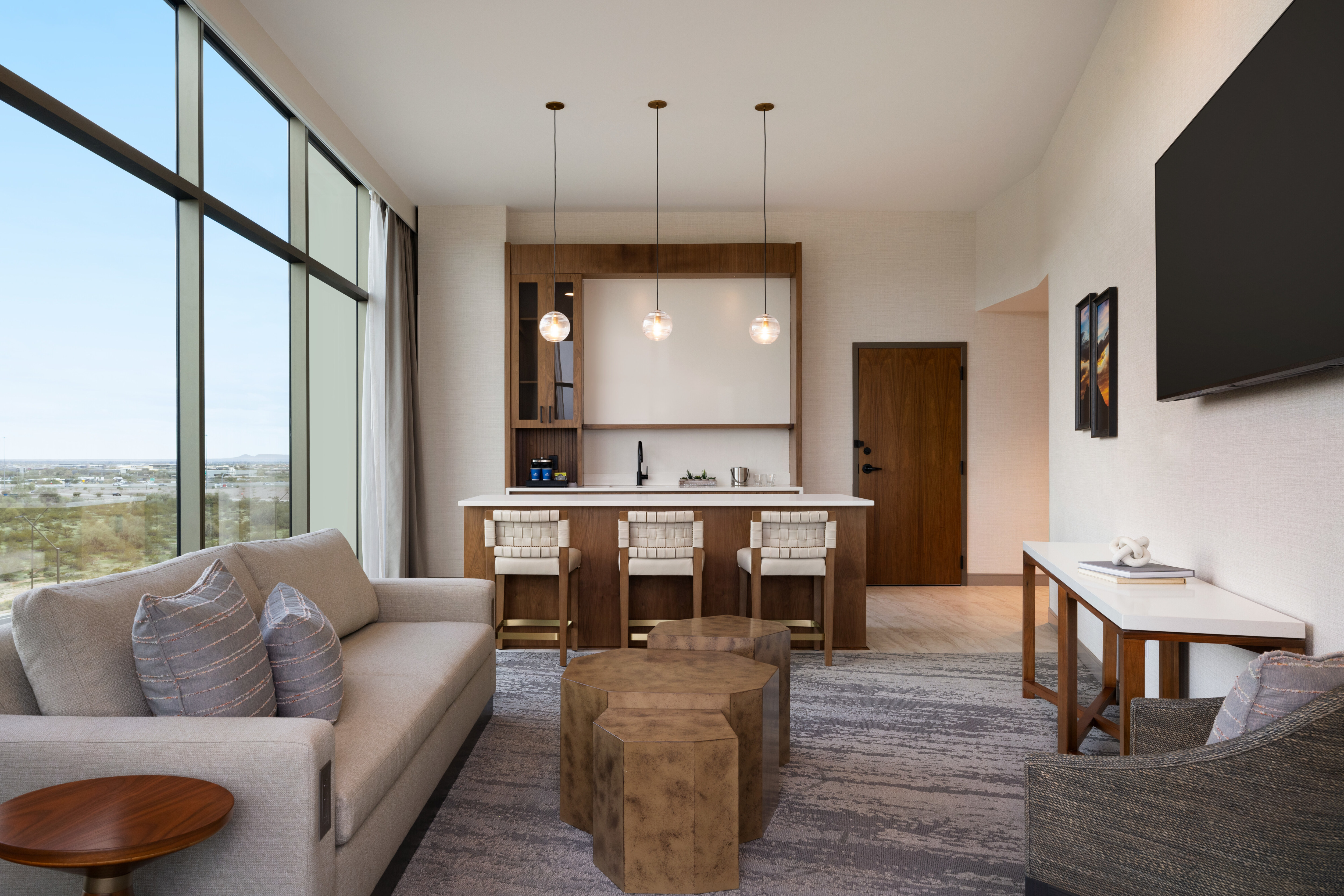 living area and kitchen in suite